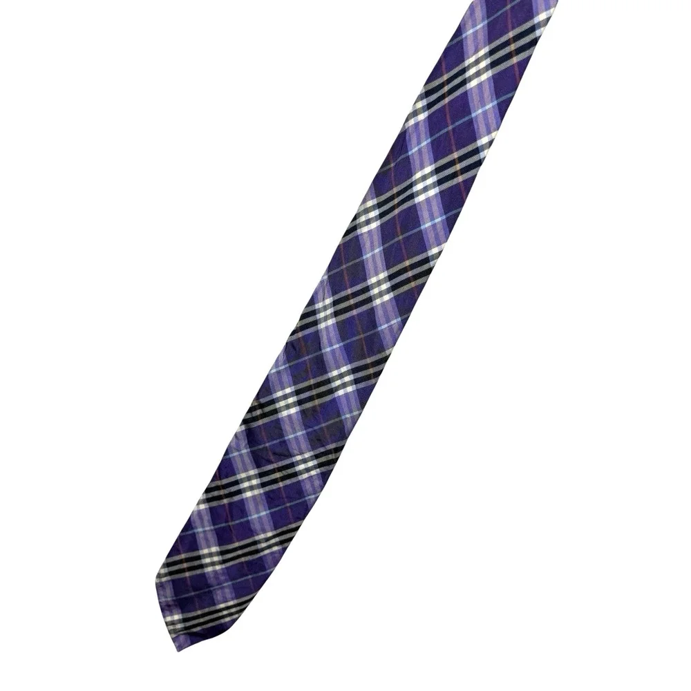 Burberry 100% Silk Black Purple Nova Check Black Neck Tie Plaid